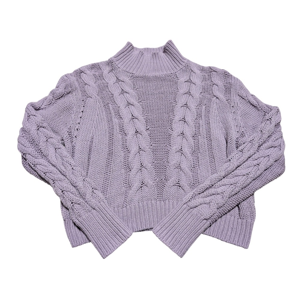 Aeropostale Womens Chunky Purple Cable Knit Mock Neck Cropped Sweater Small